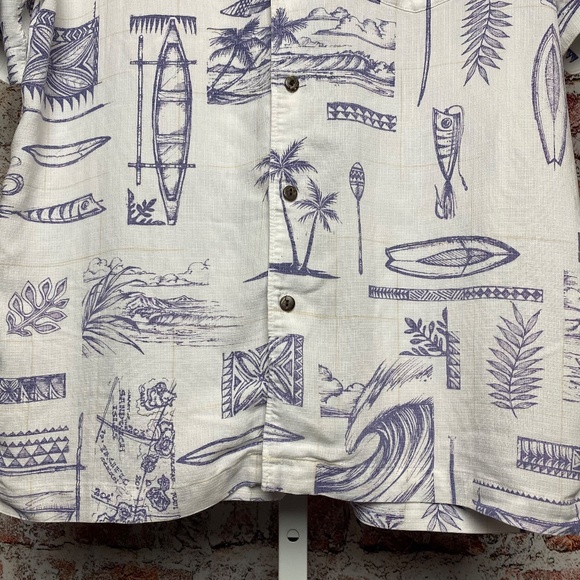 Quiksilver Waterman Collection Menʻs Aloha Shirt White/Blue Size Small - Picture 3 of 11
